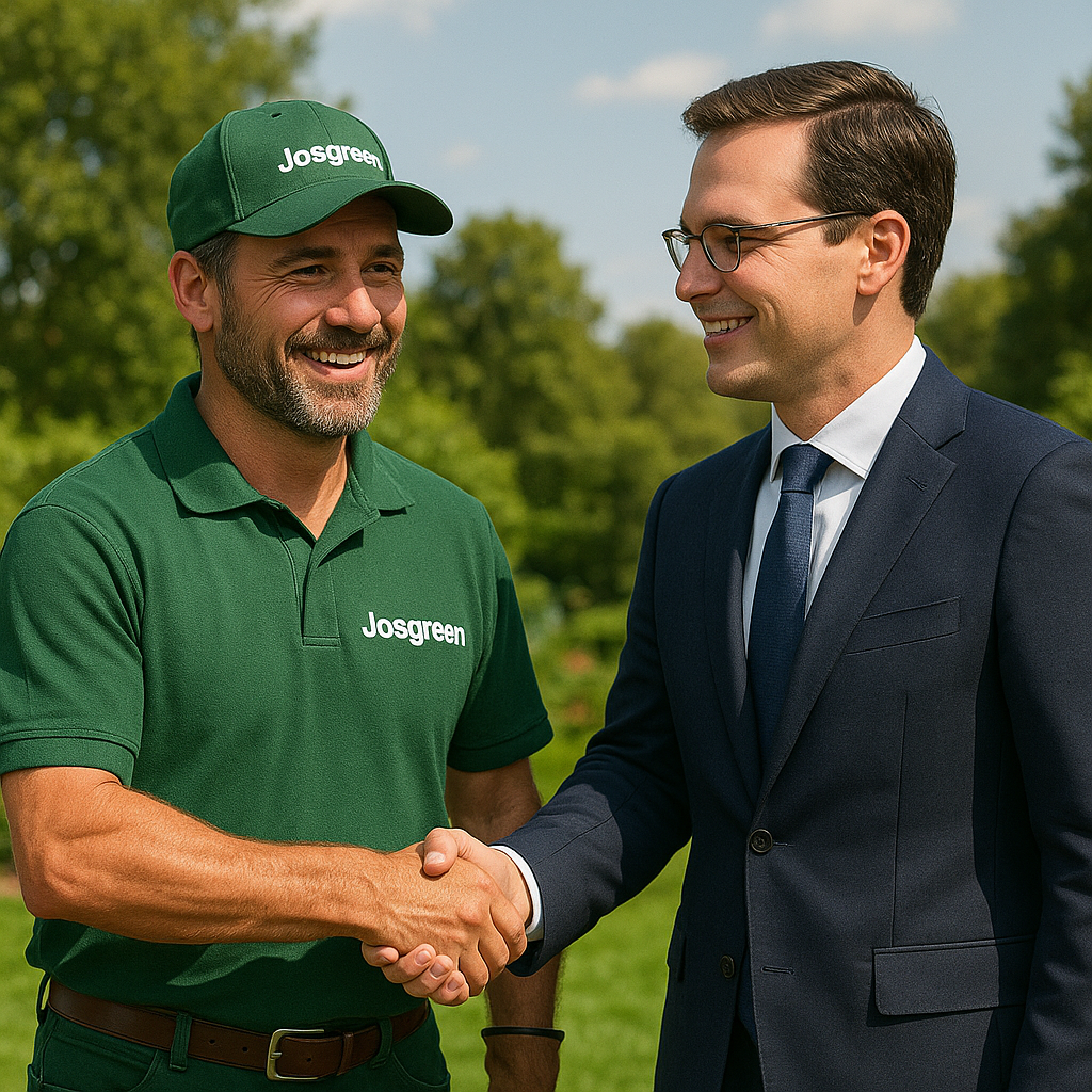 Jardinero Josgreen saludando a empresario